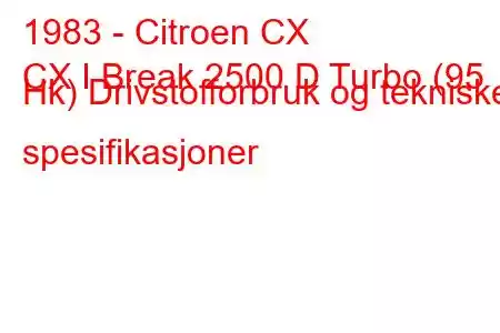 1983 - Citroen CX
CX I Break 2500 D Turbo (95 Hk) Drivstofforbruk og tekniske spesifikasjoner