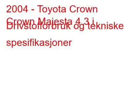 2004 - Toyota Crown
Crown Majesta 4.3 i Drivstofforbruk og tekniske spesifikasjoner