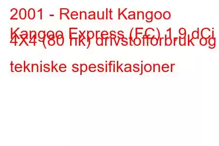 2001 - Renault Kangoo
Kangoo Express (FC) 1,9 dCi 4X4 (80 hk) drivstofforbruk og tekniske spesifikasjoner