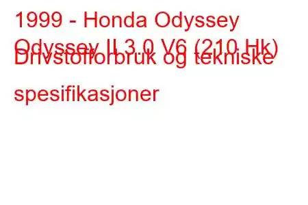 1999 - Honda Odyssey
Odyssey II 3.0 V6 (210 Hk) Drivstofforbruk og tekniske spesifikasjoner