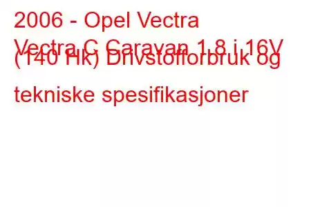 2006 - Opel Vectra
Vectra C Caravan 1.8 i 16V (140 Hk) Drivstofforbruk og tekniske spesifikasjoner