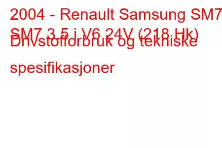 2004 - Renault Samsung SM7
SM7 3.5 i V6 24V (218 Hk) Drivstofforbruk og tekniske spesifikasjoner