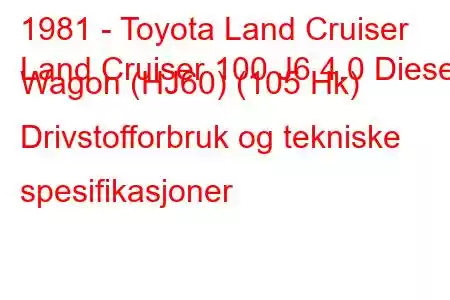 1981 - Toyota Land Cruiser
Land Cruiser 100 J6 4.0 Diesel Wagon (HJ60) (105 Hk) Drivstofforbruk og tekniske spesifikasjoner