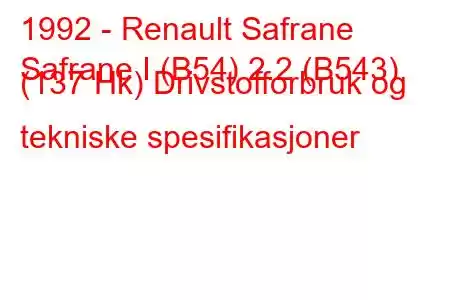 1992 - Renault Safrane
Safrane I (B54) 2.2 (B543) (137 Hk) Drivstofforbruk og tekniske spesifikasjoner