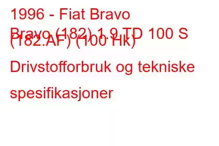 1996 - Fiat Bravo
Bravo (182) 1.9 TD 100 S (182.AF) (100 Hk) Drivstofforbruk og tekniske spesifikasjoner