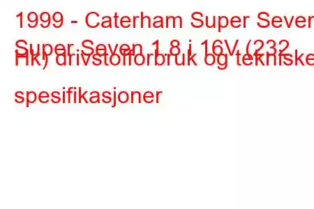 1999 - Caterham Super Seven
Super Seven 1.8 i 16V (232 Hk) drivstofforbruk og tekniske spesifikasjoner