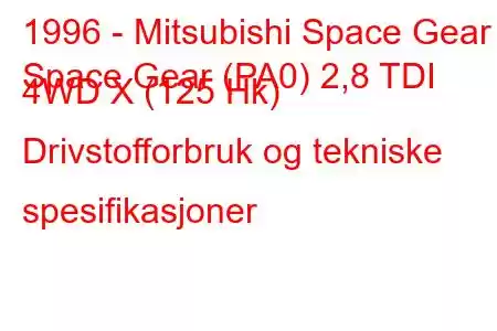 1996 - Mitsubishi Space Gear
Space Gear (PA0) 2,8 TDI 4WD X (125 Hk) Drivstofforbruk og tekniske spesifikasjoner