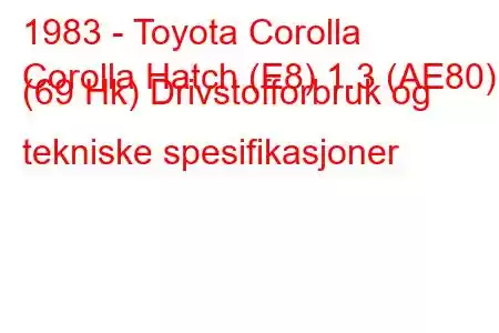 1983 - Toyota Corolla
Corolla Hatch (E8) 1.3 (AE80) (69 Hk) Drivstofforbruk og tekniske spesifikasjoner