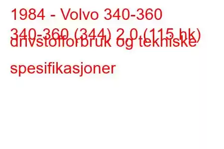 1984 - Volvo 340-360
340-360 (344) 2,0 (115 hk) drivstofforbruk og tekniske spesifikasjoner