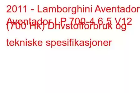 2011 - Lamborghini Aventador
Aventador LP 700-4 6.5 V12 (700 Hk) Drivstofforbruk og tekniske spesifikasjoner