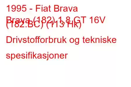 1995 - Fiat Brava
Brava (182) 1,8 GT 16V (182.BC) (113 Hk) Drivstofforbruk og tekniske spesifikasjoner