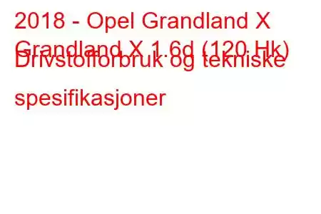 2018 - Opel Grandland X
Grandland X 1.6d (120 Hk) Drivstofforbruk og tekniske spesifikasjoner