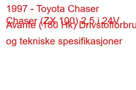 1997 - Toyota Chaser
Chaser (ZX 100) 2,5 i 24V Avante (180 Hk) Drivstofforbruk og tekniske spesifikasjoner